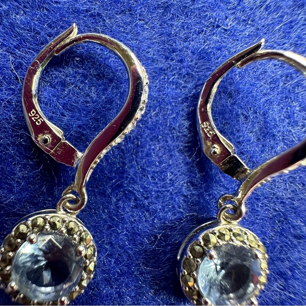 Judith Jack 925 Sterling Silver Marcasite and crystal drop earrings. - Picture 3 of 9